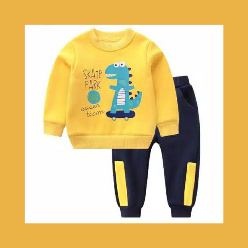 Skate Dino sweater set | baju anak laki-laki | baju anak perempuan | baju anak 1-7 tahun