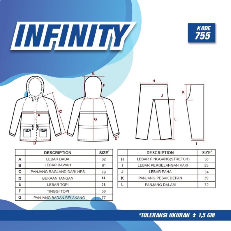 Jas Hujan Jaket Celana Infinity 755 Plevia - Mantel Mantol Setelan Cewek Cowok Kekinian Keren