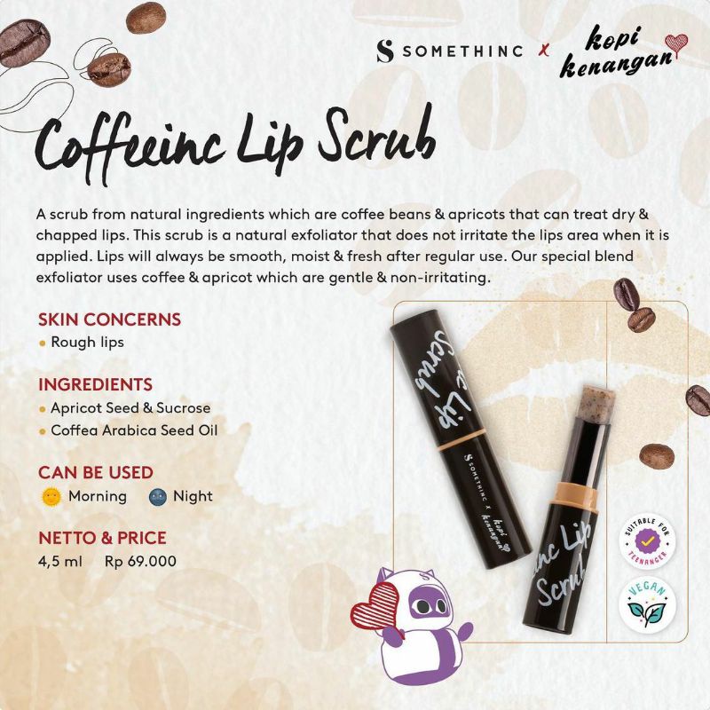 Somethinc x Kopi Kenangan Coffeinc body Scrub dan Coffeinc Lip Scrub