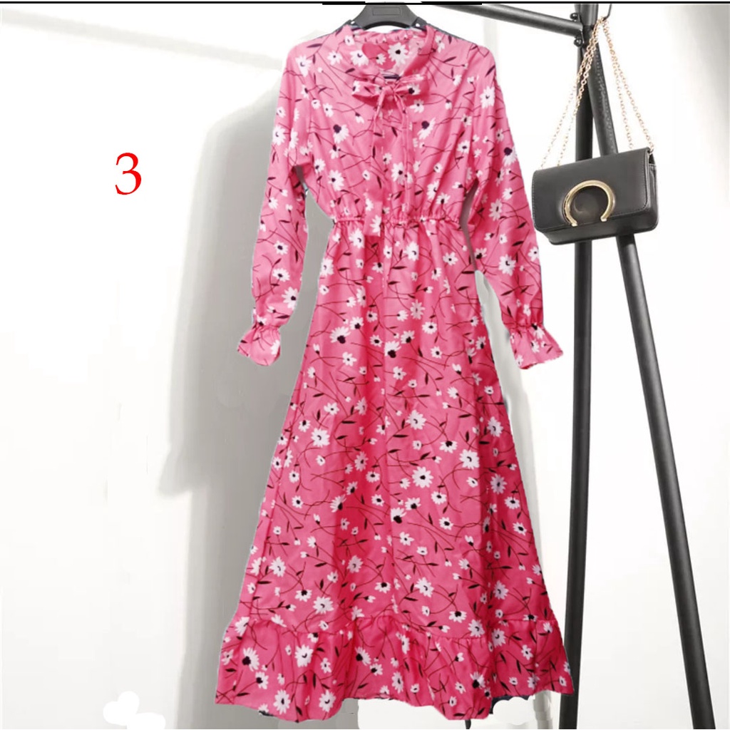 Long Dress Tangan Panjang Wanita Aneka Motif  /Dress Panjang Dewasa Wanita Katun Print 864