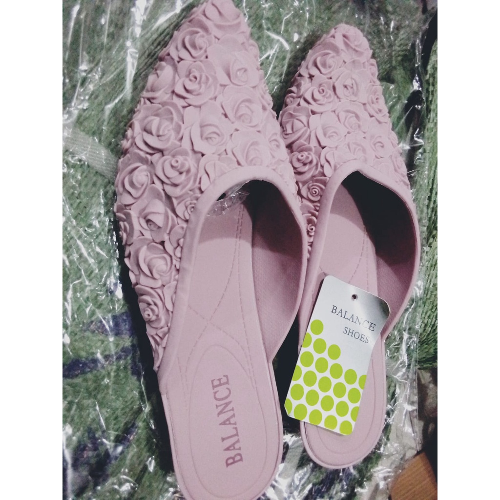 Sandal Slop jelly Perempuan  Balance 602 (36-40) Sandal Karet Halus Motif Bunga Import Empuk Elastis Sandal Hak perempuan Sandal Bustong Sandal Bapau