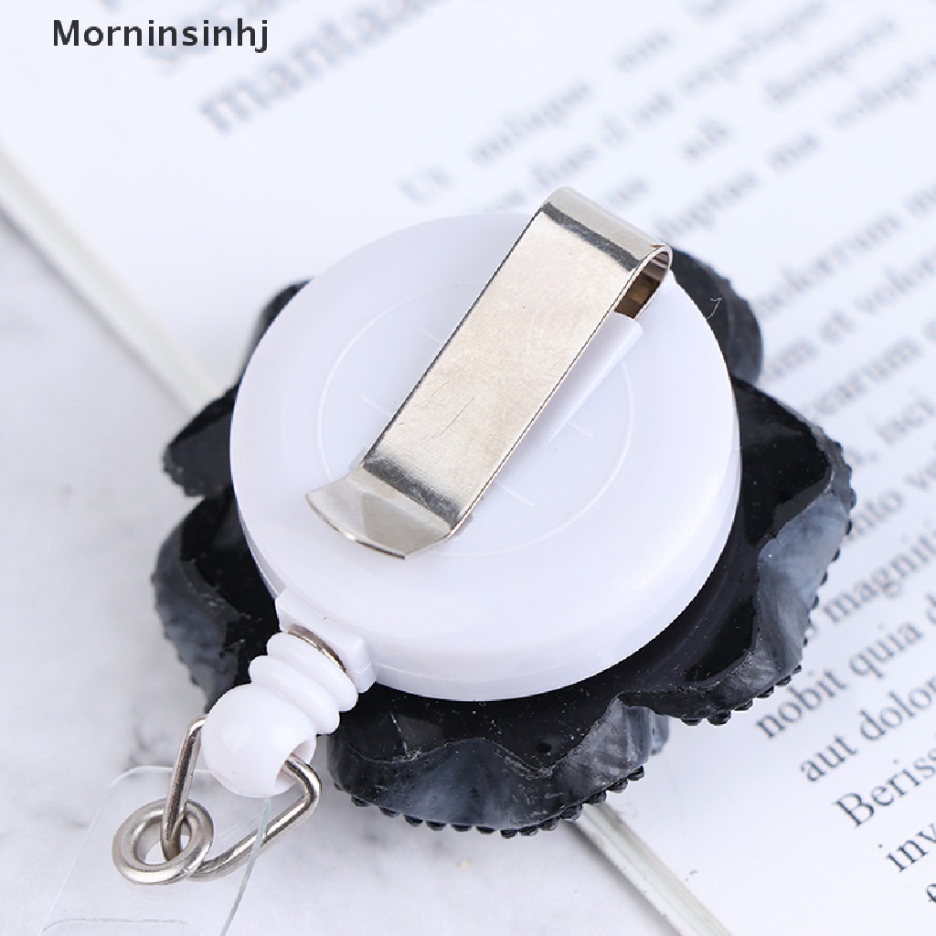 Mornin Klip Holder Kartu Nama / Identitas Retractable Anti Hilang Bentuk Bunga Mawar Bahan Resin