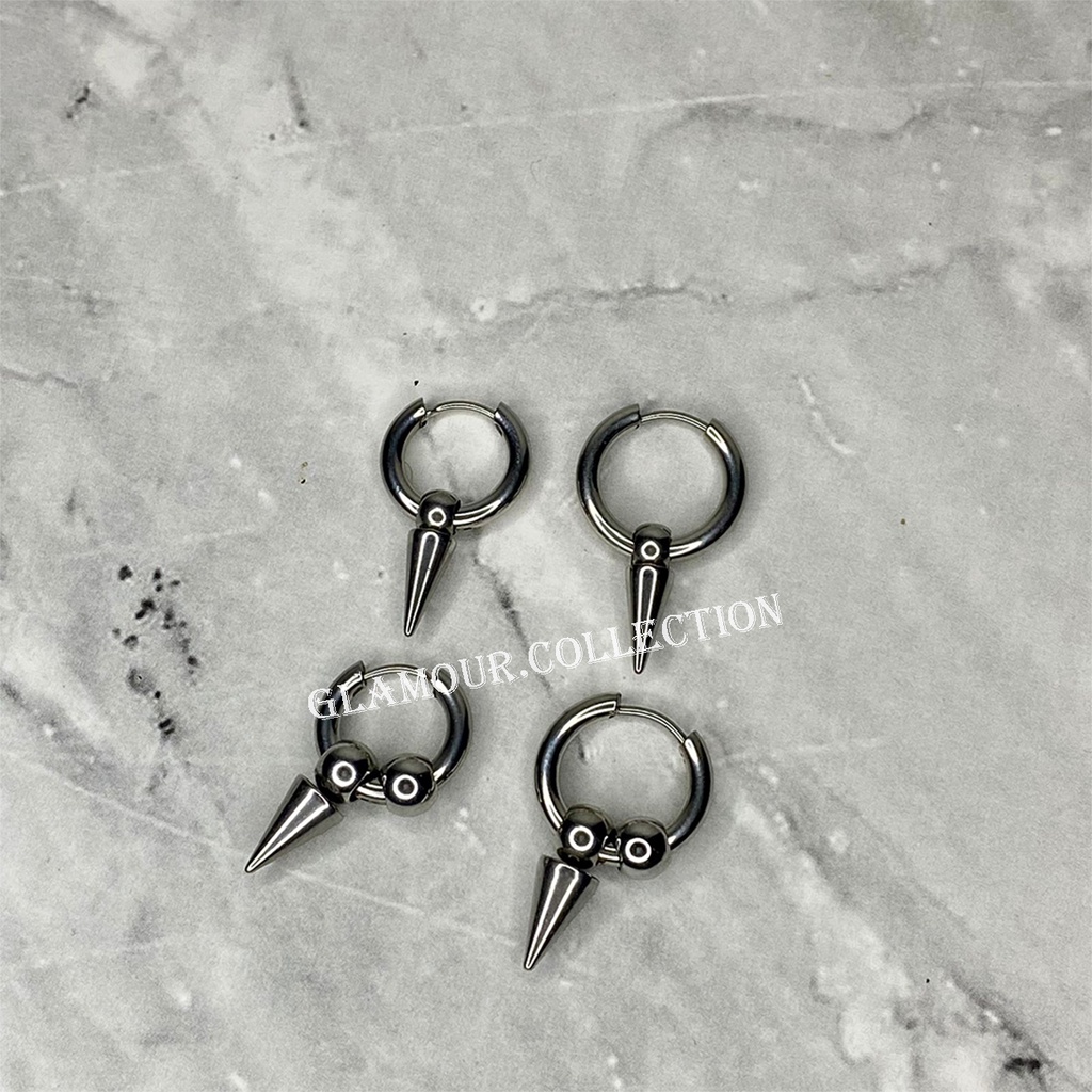 [COD] Anting Tindik Telinga Pria Titanium Model Bulat/Ring Bandul Kerucut Bulat Ala Kpop SILVER