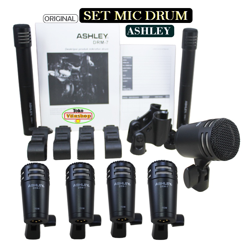 MIC DRUM ASHLEY DRM-7 ORIGINAL MICROPHONE DRUM MIK DRAM 7 SET KOMPLIT