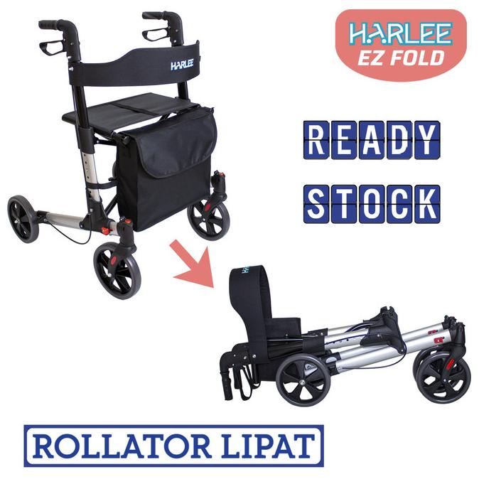 Harlee EZ Fold Rollator - Alat bantu jalan - Walker beroda roda 4