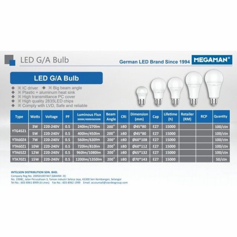 Barangunik2021-Bohlam Lampu LED 18 Watt Cahaya Putih MEGAMAN 6500K Terang Bagus White