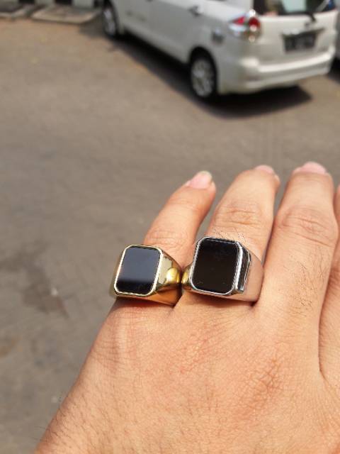 COD!! Batu Cincin Keren Black Onyx / Ring Kotak Titanium Super