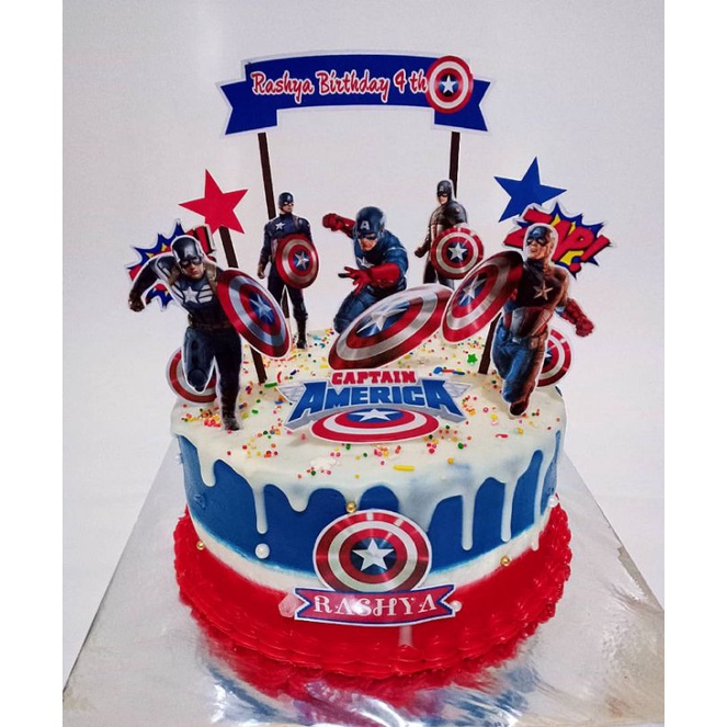 

kue ulang tahun Captain America / kue ultah / kue hbd / kue tart / kue online / kue karakter / kue custom / kue korea / kue ultah korea / mini cake / kue blackforest / buttercream / whippcream / fondant / red velvet / topper / custom / request