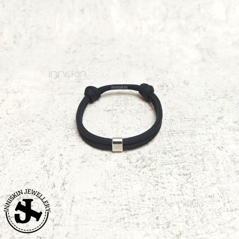 Gelang Parcord 4mm Hitam + Besi Silver / Gelang Paracord 4mm Besi / Gelang Paracord / Gelang