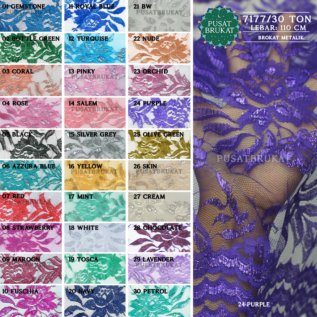 KAIN BRUKAT KEBAYA / BAHAN BROKAT METALIK - AURELLIA LP 7177/30 TON - LEBAR 110CM  [harga per 0.5m]