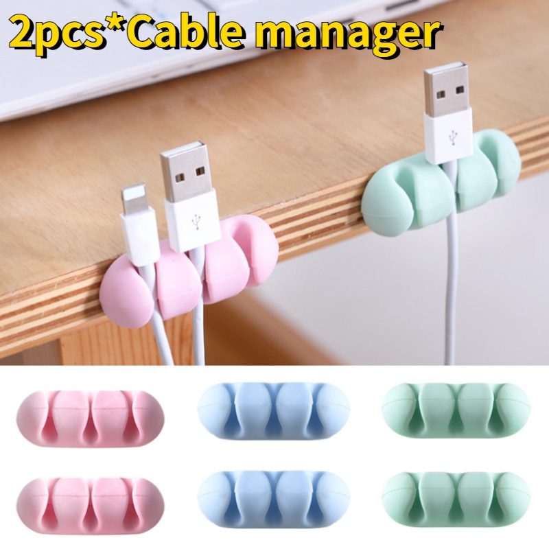 2pcs Klip Holder Kabel USB Headphone Mouse Dengan Perekat Untuk Meja