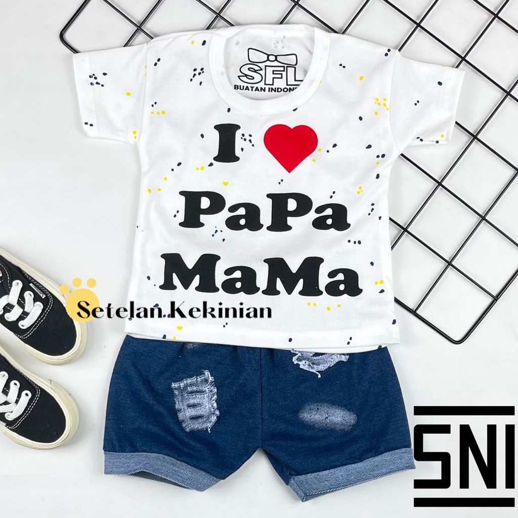 [SK] Setelan Bayi Cowok 0-12bulan Murah Grosir Set Anak Laki Laki Trendy 1 Tahun Set Baby Boy Murah Keren I Love Papa Mama