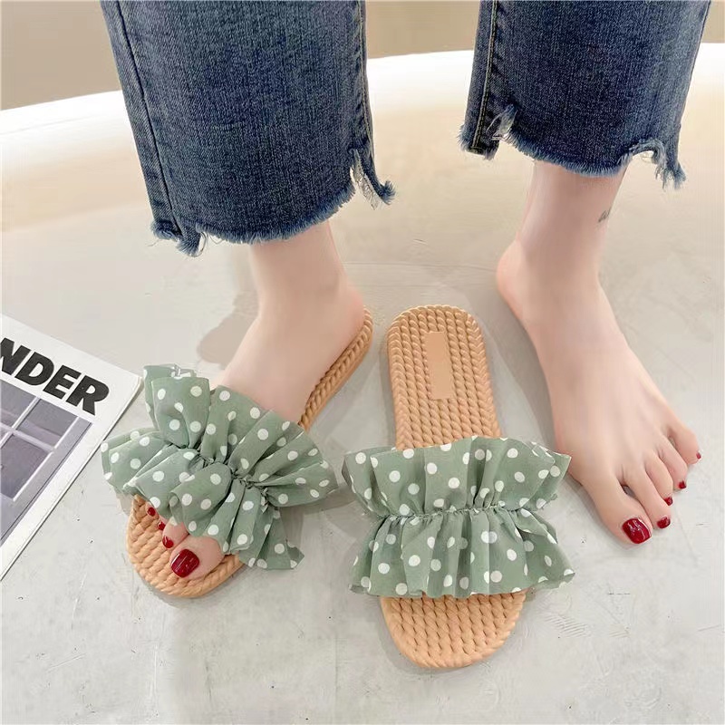 Grosir - S963 Sandal Model Bintik Bintik / Sandal Fashion / Sandal Garis Polkadot / Sandal Slop Wanita