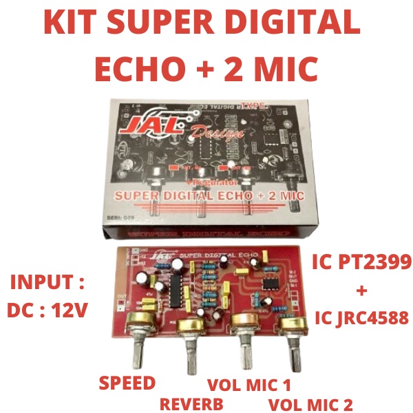 KIT ECHO DIGITAL 2 MIC SUPER EKO DRIVER REGULATOR DC 12V 12VOLT 12 MIK MIKSER MIKER MIXZER MIXSER EK
