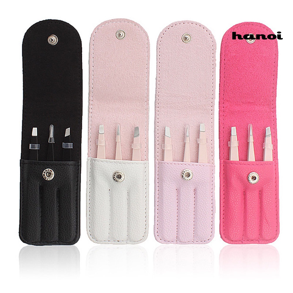 HQTM_3Pcs Point Slant Flat Stainless Steel Eyebrow Tweezers Hair Removal Clips Set