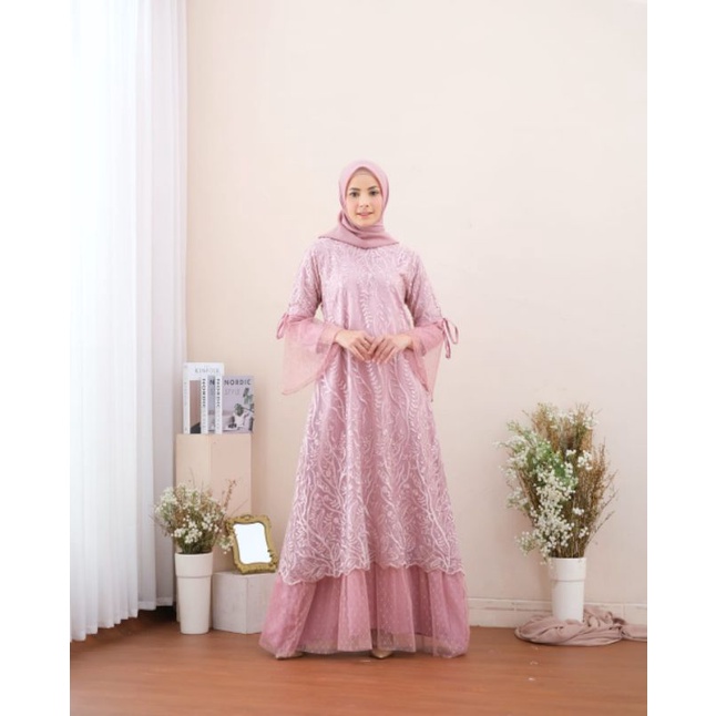 gamis aisyah / gamis lengan terompet / gamis model baru / gamis korea / gamis pesta / gaun muslimah 