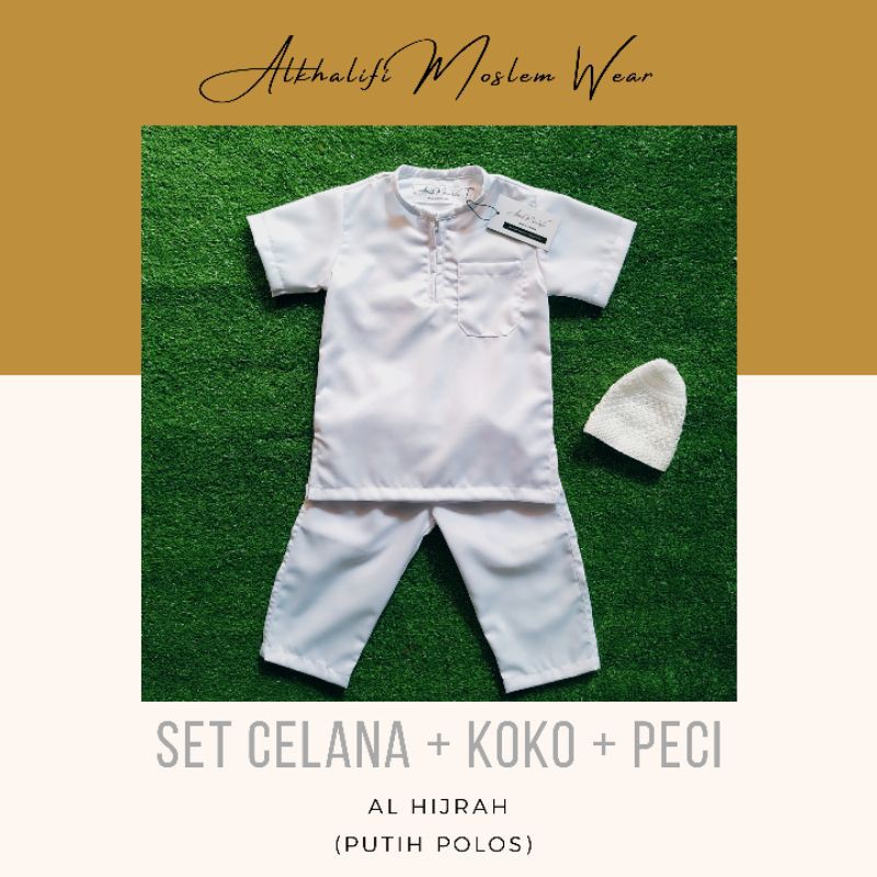 Terbaru - SET KOKO ANAK AL HIJRAH (PUTIH POLOS) berkualitas by Alkhalifi Moslem Wear