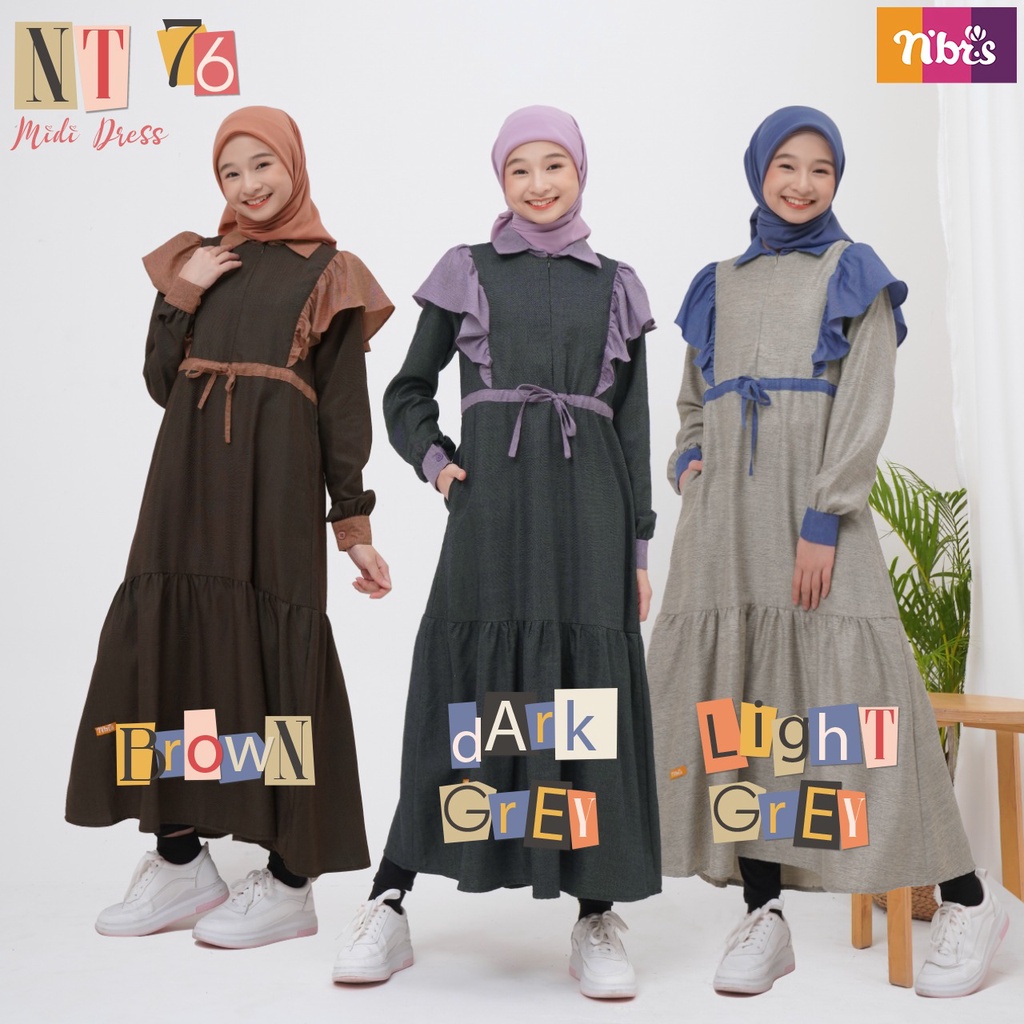 Nibras Gamis Remaja NT 76 Bahan Intrarami Twill Dress Remaja Fashion Model Kekinian