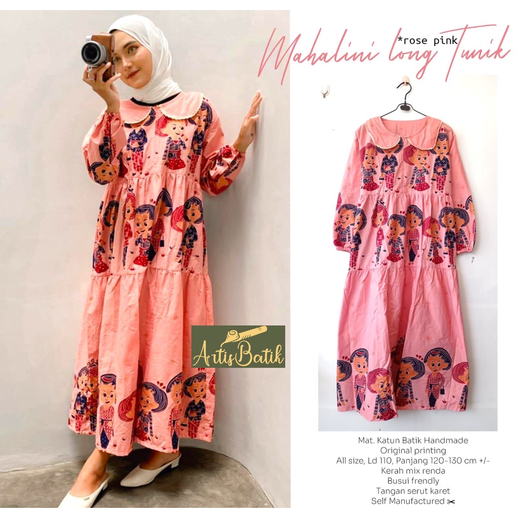 NEW READY STOCK LONG MAHALINI 2 WARNA DRESS MIDI JUMBO LD XXXXL MIDI DRESS  MOTIF KARAKTER TRADISION