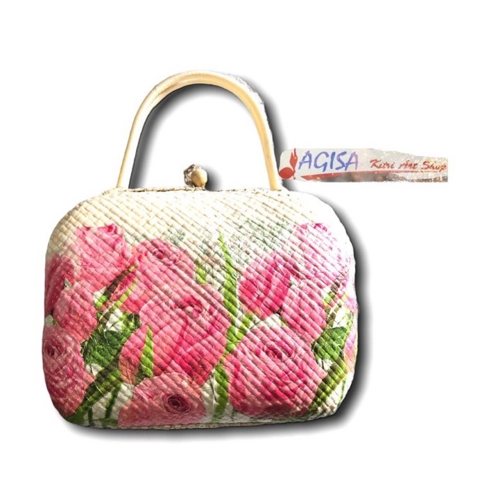 Tas anyaman pandan decoupage /tas kerajinan pandan/tas bantal pandan hias