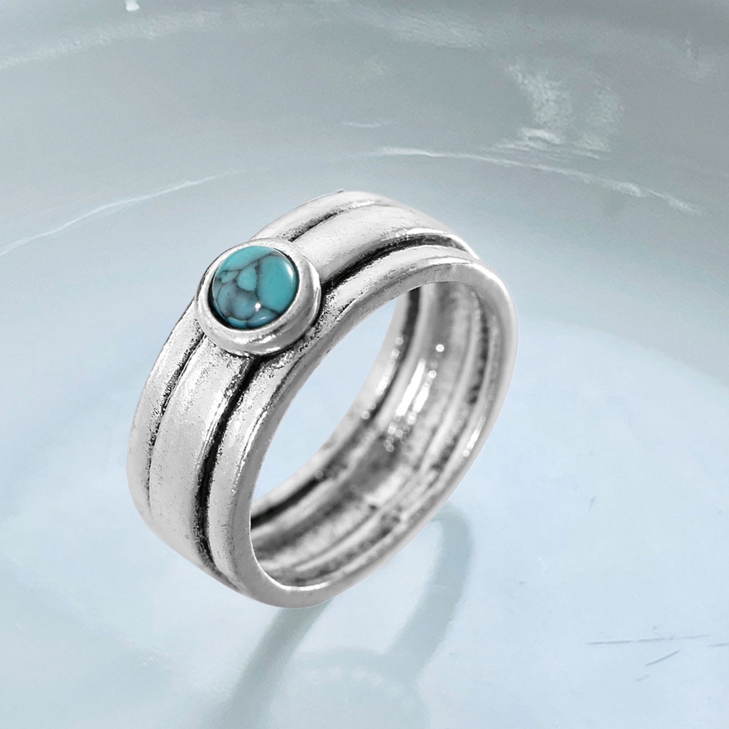 Hu Hu Hu Hu Hu Alat Bantu Pasang Kacamata♡ Cincin Tiga Lapis Gaya Etnik Vintage Dengan Turquoise Untuk Wanita