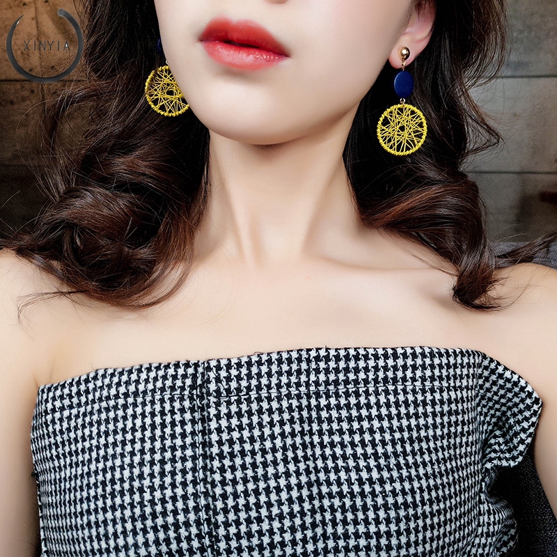 [Bayar Di Tempat] Anting Panjang Gaya Korea Retro Putaran Roda Dilebih-lebihkan Untuk Wanita