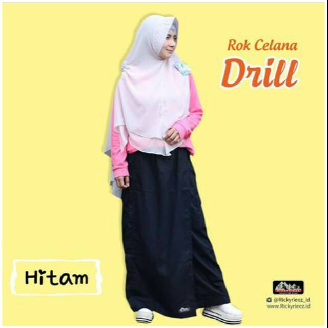 Rona DRILL Hitam - Rok Celana Muslimah Syari Kulot Kekinian