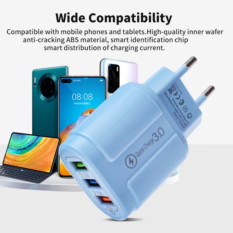 Adapter Charger Dinding 3 Port USB 3.0 Fast Charging Plug US / EU Untuk Handphone