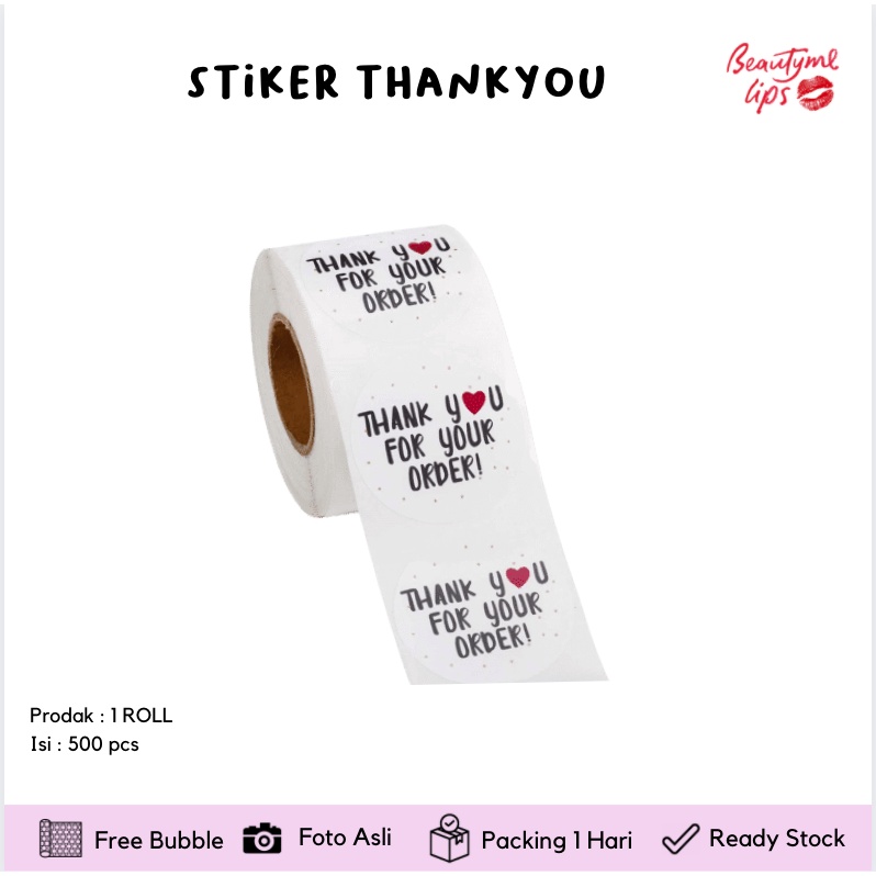 stiker label tulisan Thankyou untuk kado bingkisan makanan jualan / 500pcs 2.5 CM Thank You Stickers