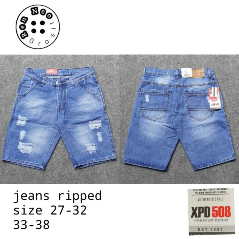 XPD CELANA JEANS PENDEK SOBEK PRIA RIPPED JEANS STREET