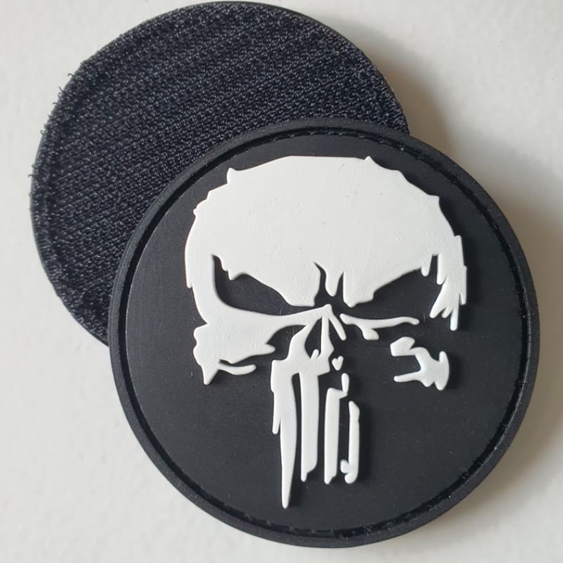 PATCH RUBBER LOGO TENGKORAK SCULL BULAT/TEMPELAN EMBLEM KARET VELCRO TACTICAL