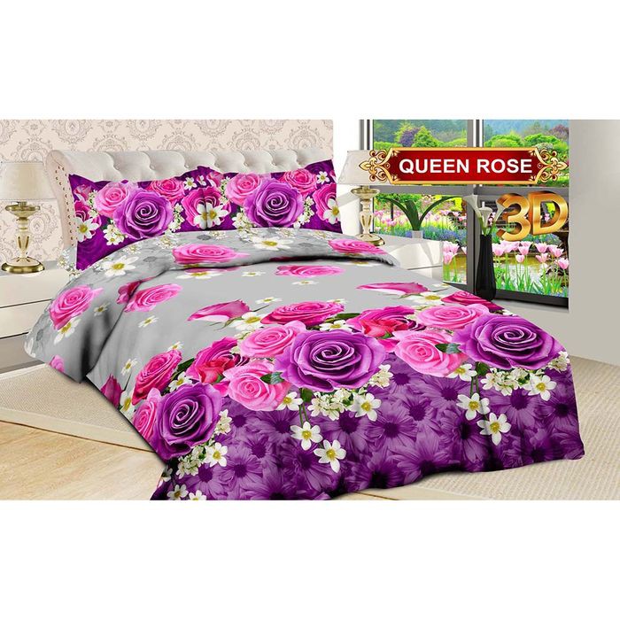 5in1 Full Set Bedcover + Sprei Bonita 3D Rumbai Karet King 180x200 Queen 160x200 Motif Queen Rose