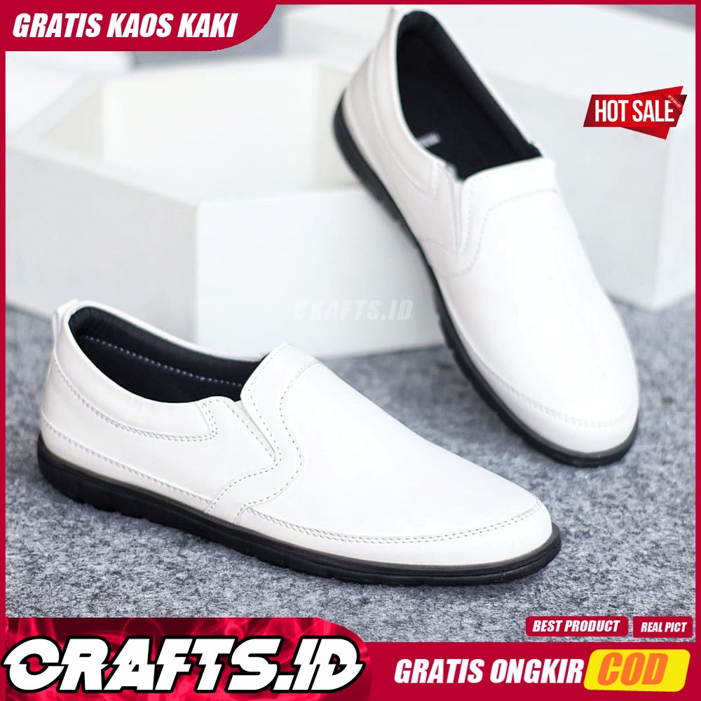CRAFTS X KAIJIN Sepatu Casual Formal Kulit Syntetic Slip On Slop Original Antislip Kerja Kantor Kasual Pria Cowok