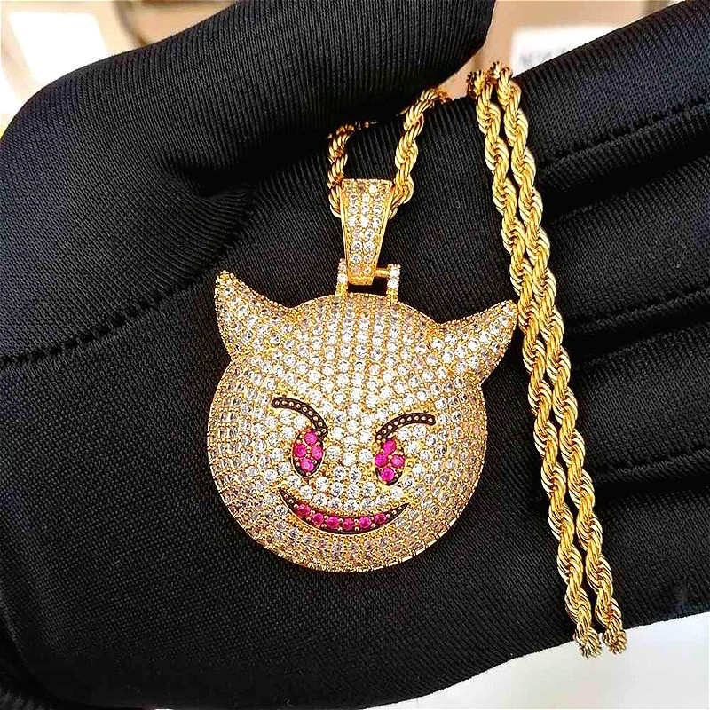 Kalung Liontin Devil Kecil 3 Warna Aaa Cubic Zirconia Gaya Hip Hop Untuk Pria