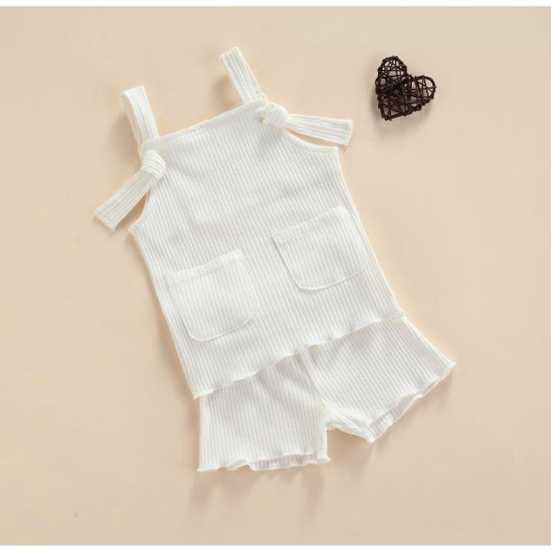 Baju Amelia Set Anak Perempuan 1-3 Tahun / Setelan Anak U Can See Rib Tali Katung Premium