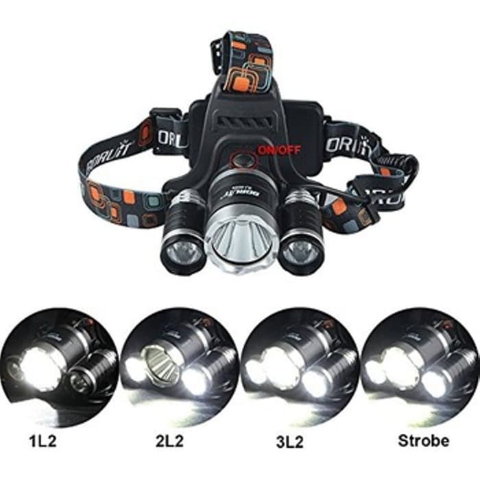 Senter Kepala Led Jarak Jauh Anti Air Senter Led Super Terang Senter Headlamp 3 Led Cree XM-L 3T6 15000 Lumens Waterproff - Lampu Senter Kepala Led Outdoor Campaing Hiking Berburu Memancing Berkemah Mendaki