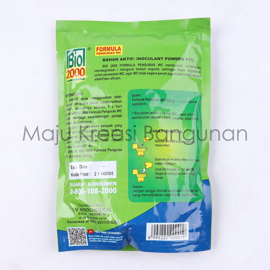 BIO 2000 Obat Formula Penguras WC Anti Sumbat Mampet Kloset Toilet Septic Tank 500 Gram BIO2000 500gr 500g