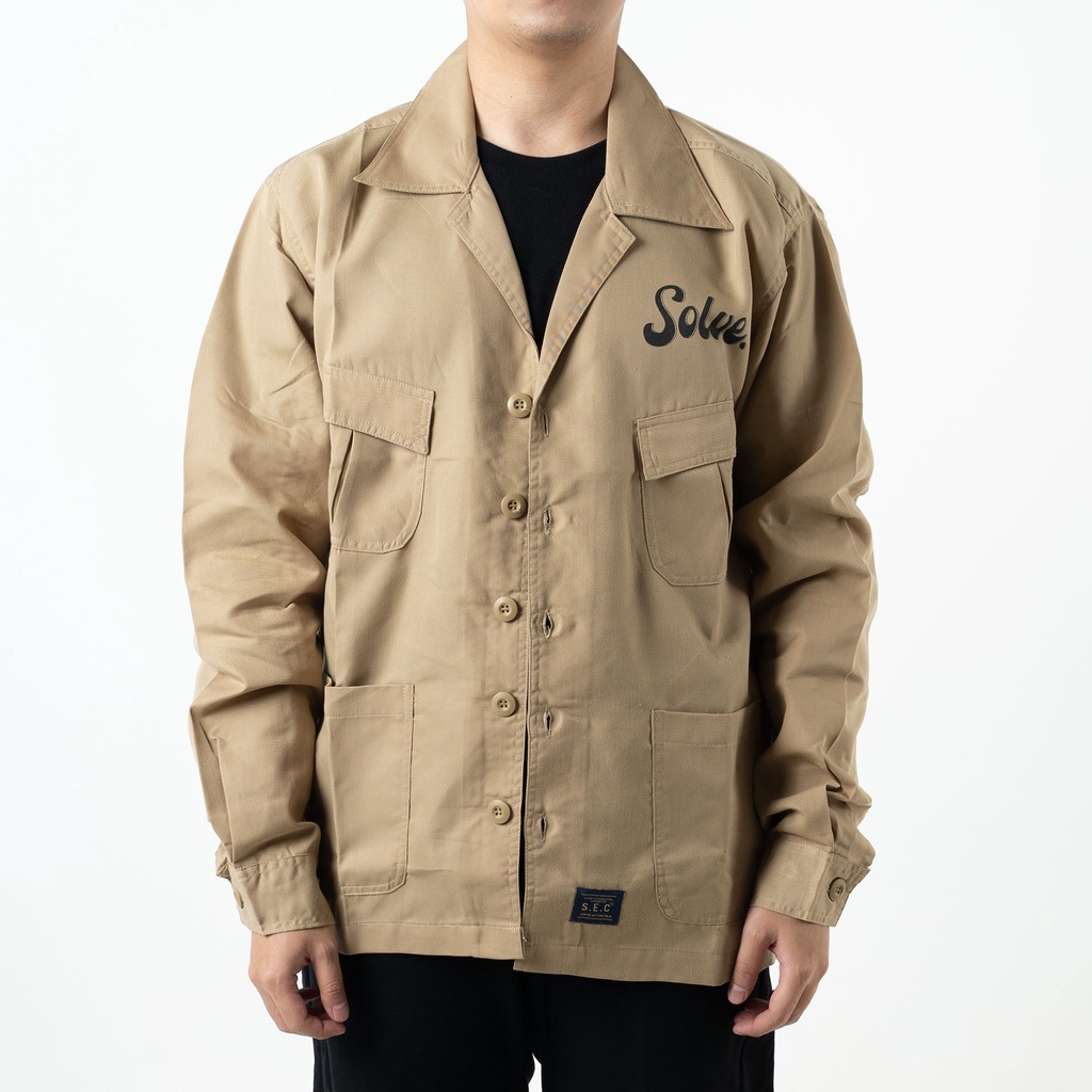 Solve - Voice of People Field Button Down Work Shirt Beige Kemeja Lengan Panjang Cream Coklat Bowlin