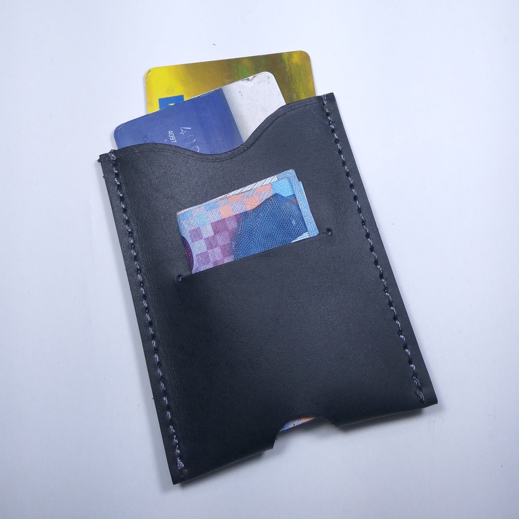 dompet kartu dan uang simpel kulit asli - slim simple wallet hitam