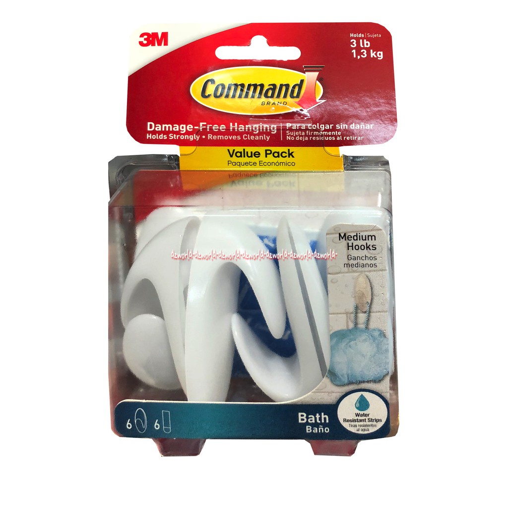 3M Command Bath Nano Medium Hook Gantungan Untuk Kamar Mandi Isi 6 Pengait Dinding