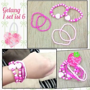 GELANG MANIK PINK SET STRAWBERRY