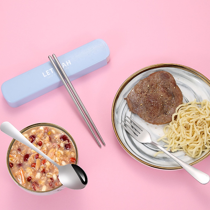 anantagt 3 in 1 Set Alat Makan stainless steel garpu sumpit sendok set 410/Set Peralatan Makan Perjalanan Portabel/yang dapat dilepas