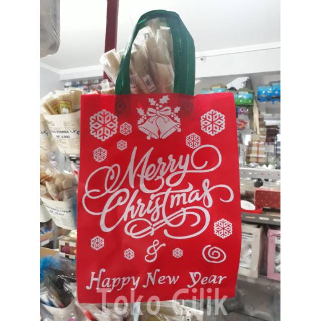 

goodybag/tote/spunbond/tas/natal/30cm/christmas/xmas/kemasan/hamper