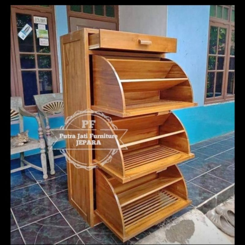 Rak lemari tempat sepatu sendal tas perhiasan kayu jati