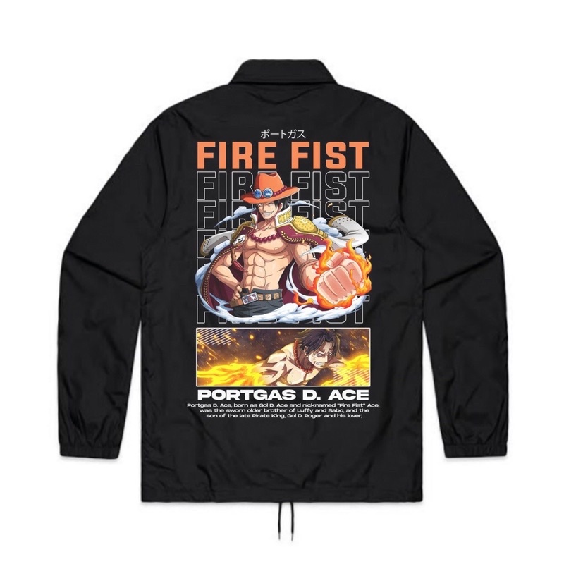 JAKET COACH ANIME ONE PIECE - PORTGAS D ACE | COACH JAKET ONE PIECE | WINDBREAKER CJ PARASUT HITAM A