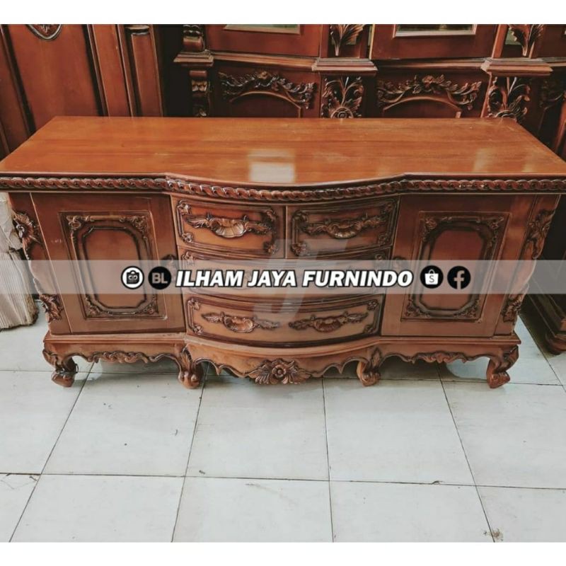 BUFFET TV SALINA SPANYOL 200CM JATI JEPARA - IJF033