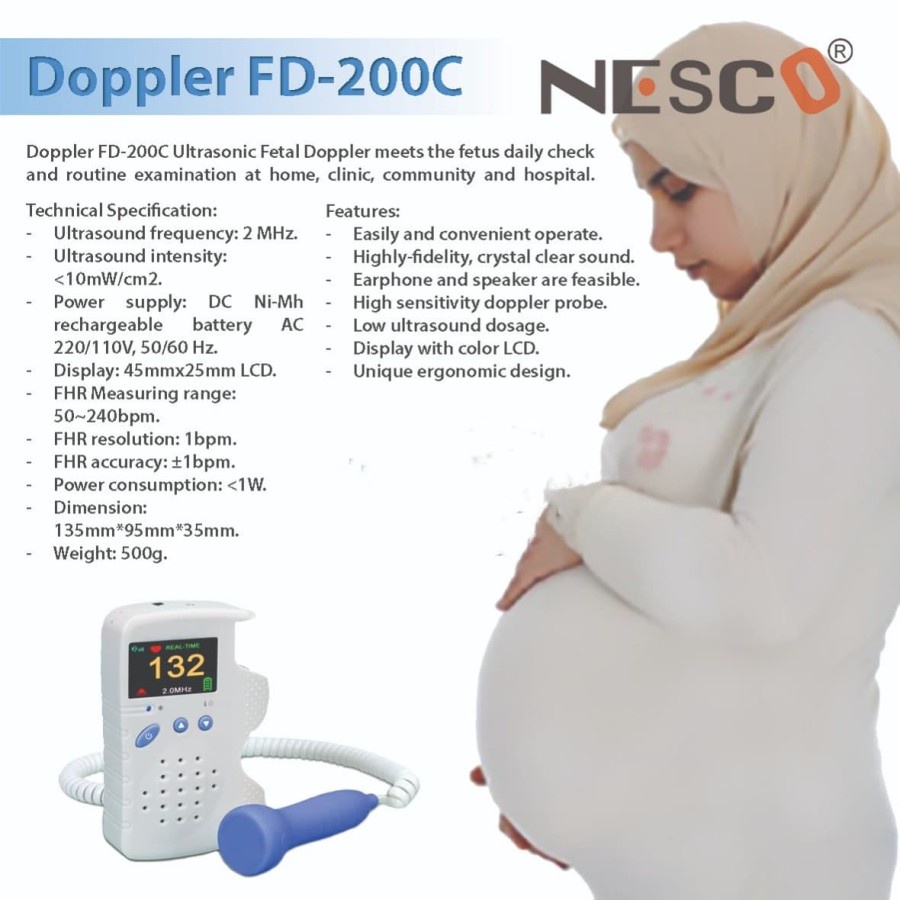 NESCO FETAL DOPPLER FD-200C / ALAT CEK DENYUT JANTUNG / GARANSI 1TAHUN