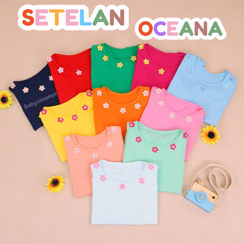 Setelan Oceana Bayi 3-18 Bulan /Set Baju Lengan Celana Pendek Adem Anak Perempuan Polos Balita Babycinnamon