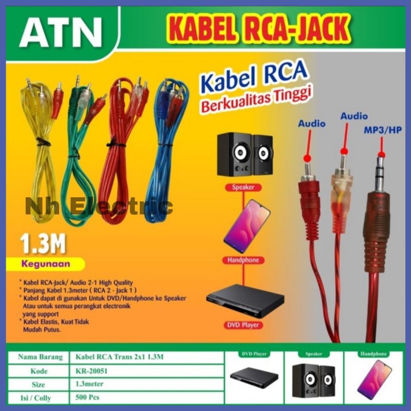 Kabel Jack Rca 2-1 Transparan 2 Male To 1 Male Aux 3,5mm - Jack Hp 2-1 Trans Atn