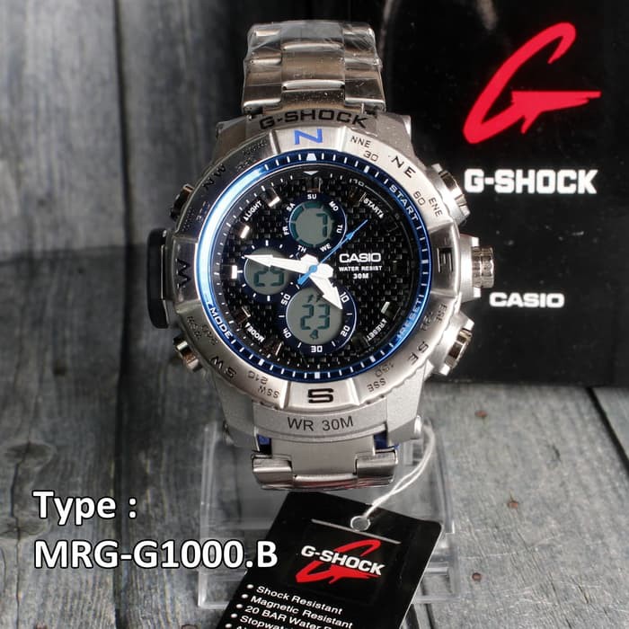 TERMURAH Jam tangan Rantai G Shock MRG G1000 Stainless steel Dual time digital Diskon
